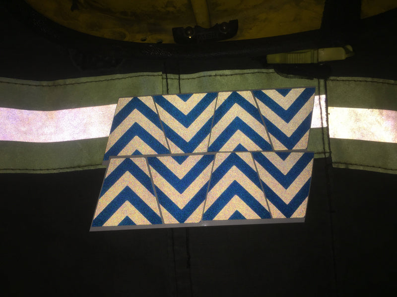 Load image into Gallery viewer, BLACKED OUT BLACK AND BLUE CHEVRON REFLECTIVE HELMET (TET) TETRAHEDRON 8 PACK
