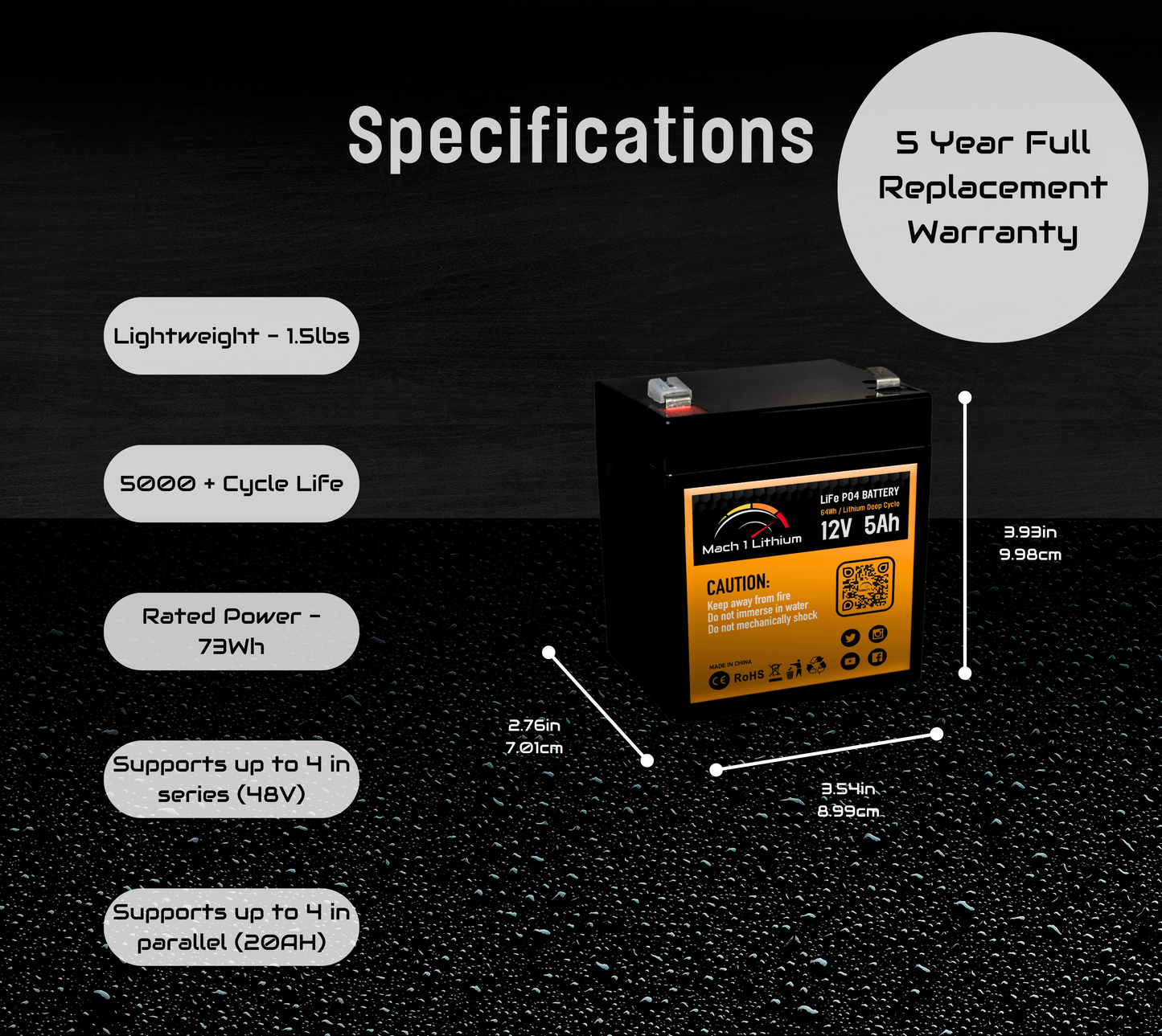 12.8V 5AH LIFEPO4 DEEP CYCLE BATTERY