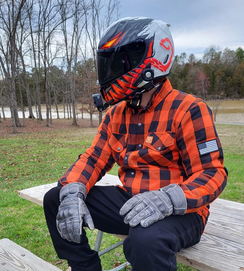 Load image into Gallery viewer, Protective Flannel Shirt - Orange and Black Checkered
