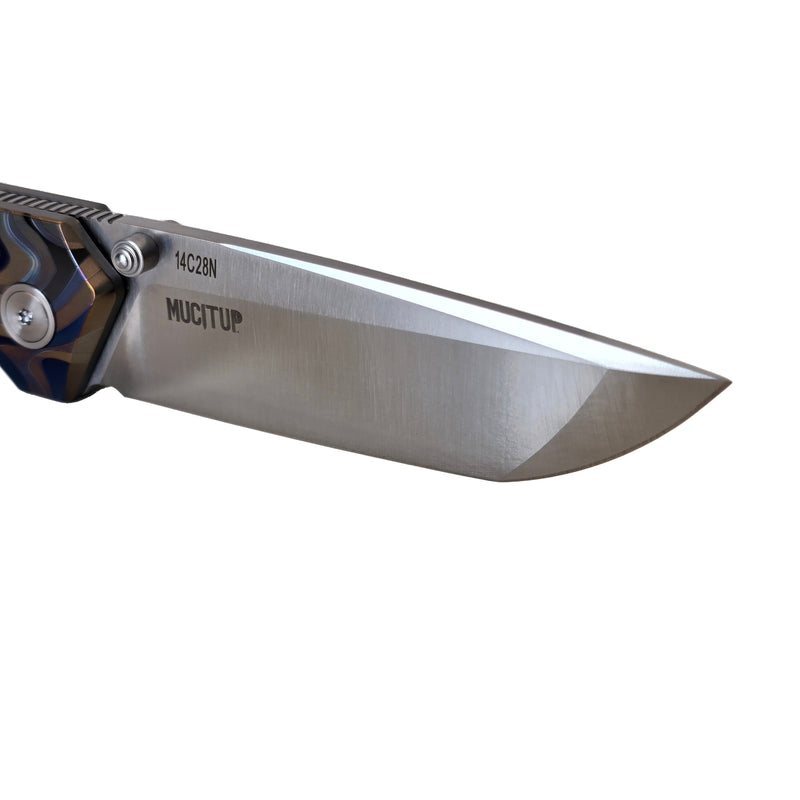 Load image into Gallery viewer, MUCITUP Rift Ti Titanium Folding Knife 14C28N Front Flipper EDC 7.25"

