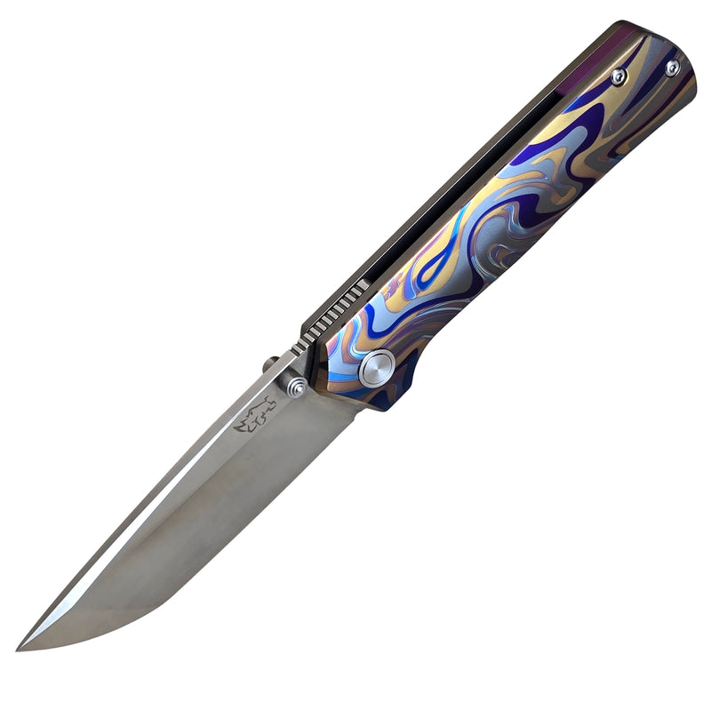 Load image into Gallery viewer, MUCITUP Rift Ti Titanium Folding Knife 14C28N Front Flipper EDC 7.25"
