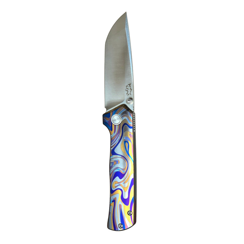 Load image into Gallery viewer, MUCITUP Rift Ti Titanium Folding Knife 14C28N Front Flipper EDC 7.25"
