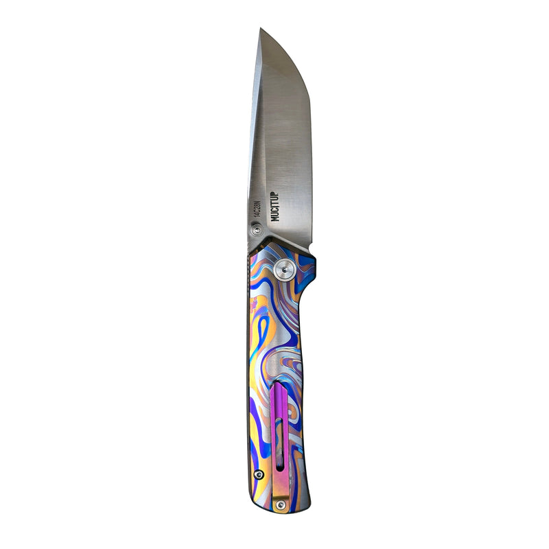 Load image into Gallery viewer, MUCITUP Rift Ti Titanium Folding Knife 14C28N Front Flipper EDC 7.25"
