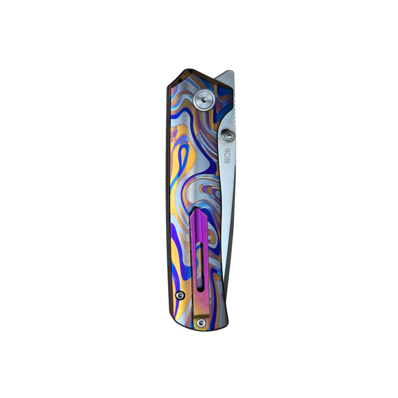 Load image into Gallery viewer, MUCITUP Rift Ti Titanium Folding Knife 14C28N Front Flipper EDC 7.25"
