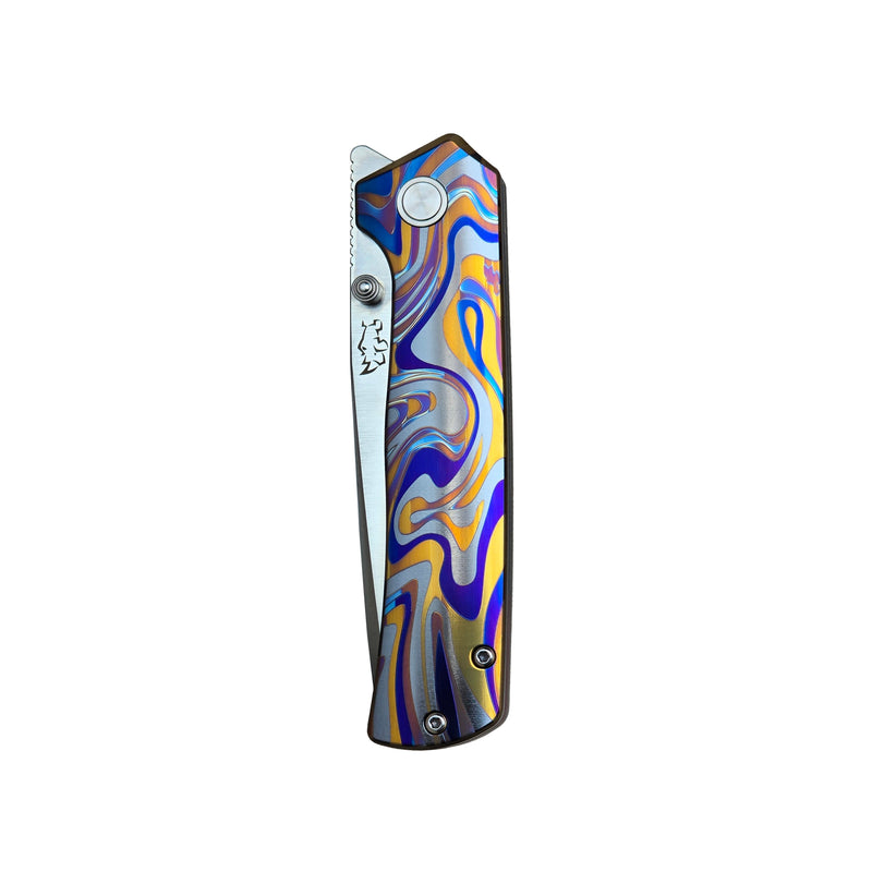 Load image into Gallery viewer, MUCITUP Rift Ti Titanium Folding Knife 14C28N Front Flipper EDC 7.25"
