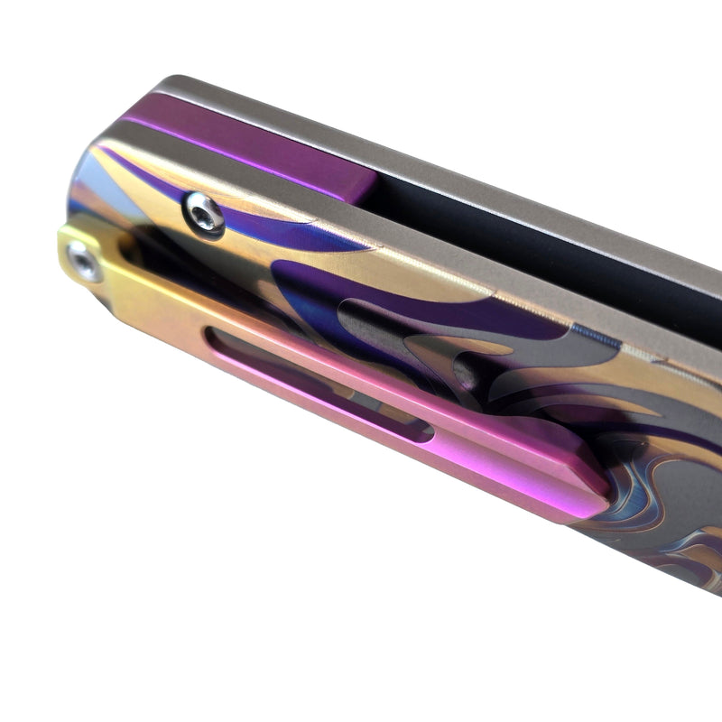Load image into Gallery viewer, MUCITUP Rift Ti Titanium Folding Knife 14C28N Front Flipper EDC 7.25"
