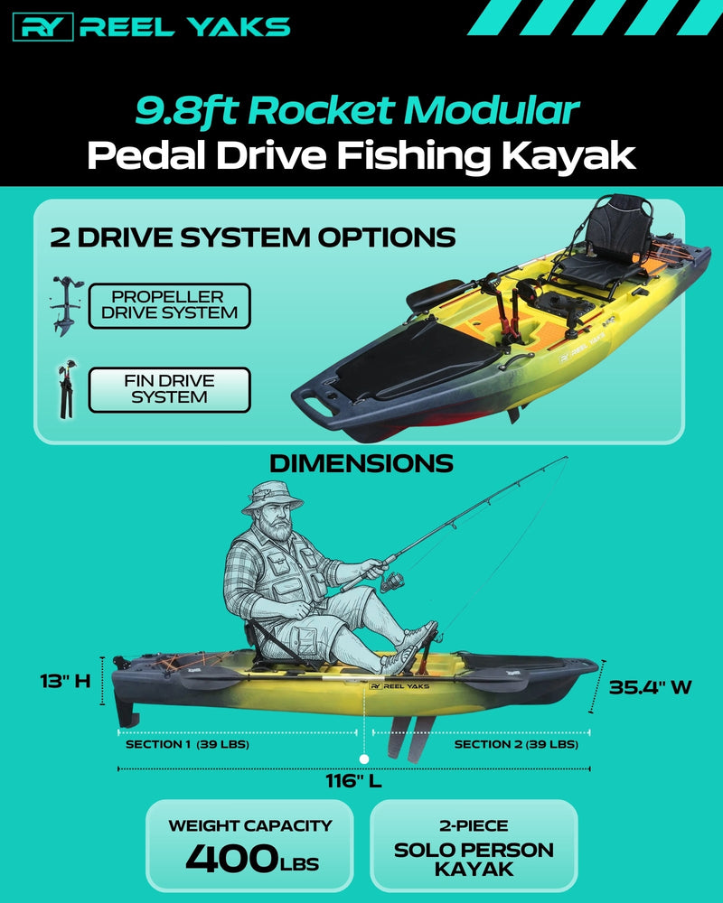 Load image into Gallery viewer, Rocket 9.8ft Fin Drive Modular Fishing Kayak
