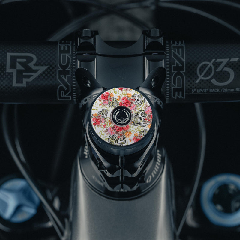 Load image into Gallery viewer, Roses &amp; Sugar Skull Goth Custom Bicycle Headset Cap
