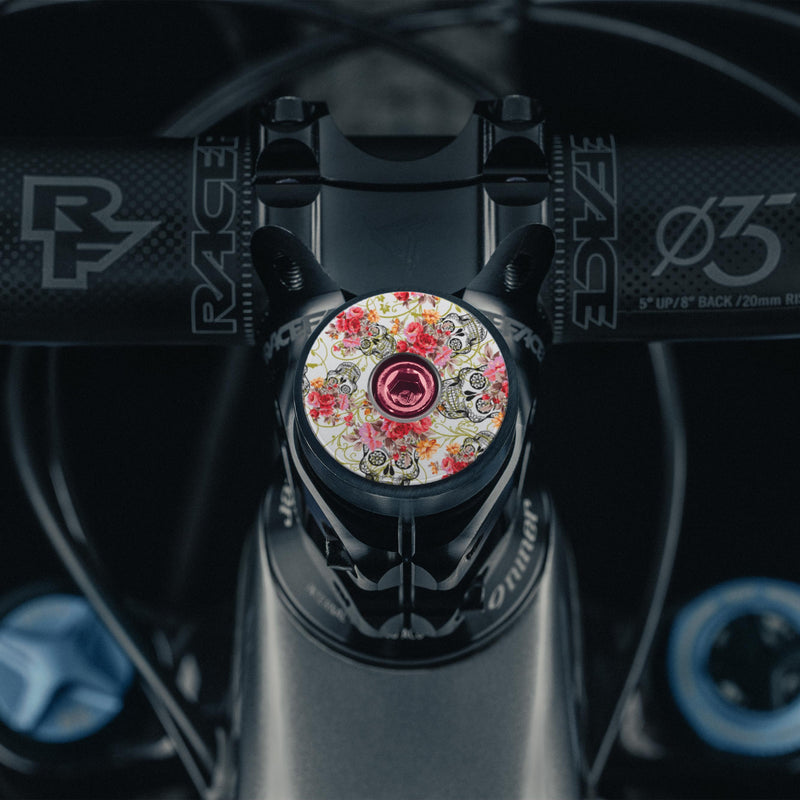 Load image into Gallery viewer, Roses &amp; Sugar Skull Goth Custom Bicycle Headset Cap
