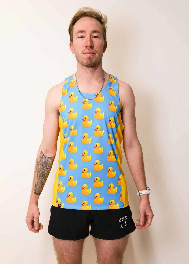 Load image into Gallery viewer, Men&#39;s Rubber Ducky Performance Singlet (Blue)
