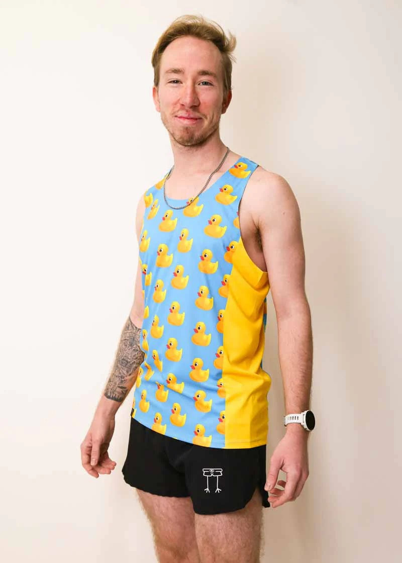 Load image into Gallery viewer, Men&#39;s Rubber Ducky Performance Singlet (Blue)
