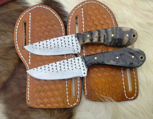 Rustic Cowboy Everyday Carry Knife – 8" Steel Blade, Sheep Horn Handle & Leather Sheath