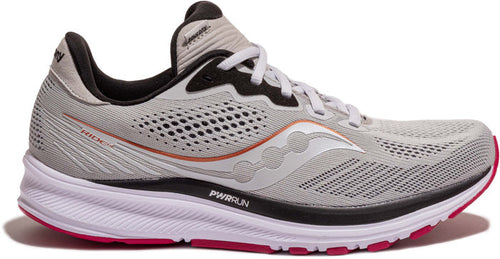 Women's Saucony Ride 14, Fog/Cherry, 5.5 B Medium - Skoutley Outdoors LLC