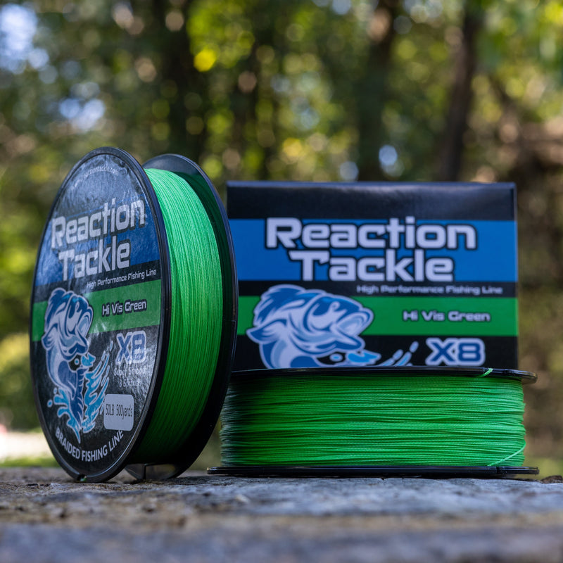 Load image into Gallery viewer, Reaction Tackle X8 Braided Fishing Line - Hi Vis Green 8 Strand
