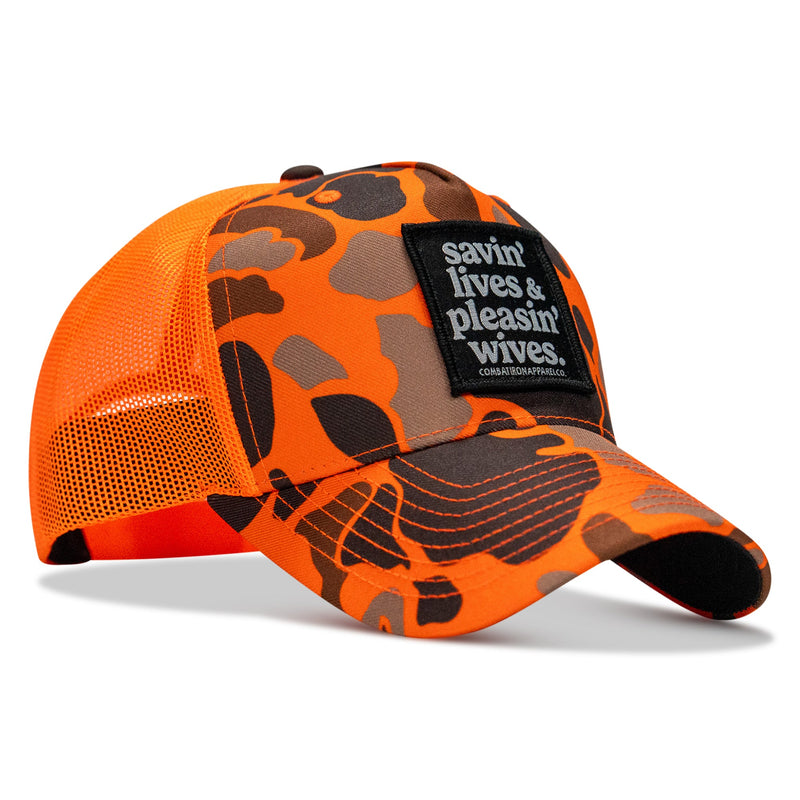 Load image into Gallery viewer, Savin' Lives &amp; Pleasin' Wives Patch SnapBack Hat
