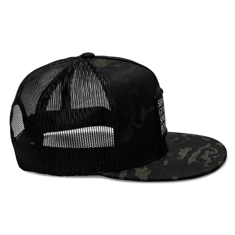 Load image into Gallery viewer, Shooting Guns &amp; Spreadin' Buns Patch Flatbill Hat
