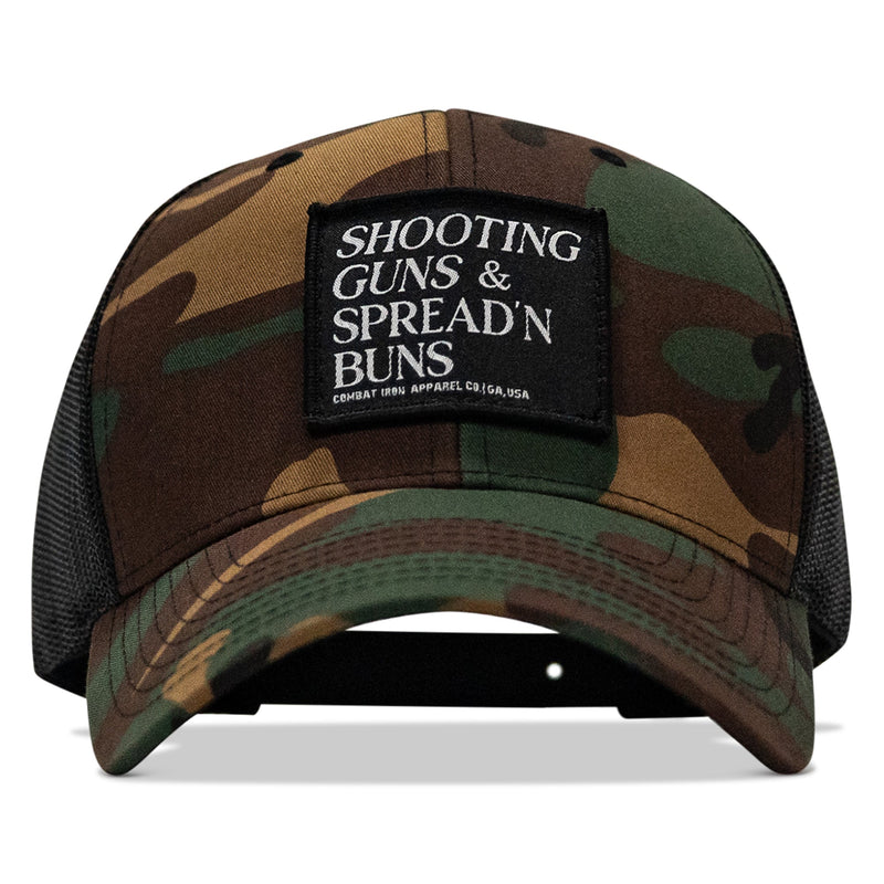 Load image into Gallery viewer, Shooting Guns &amp; Spread'n Buns Patch Snapback Hat
