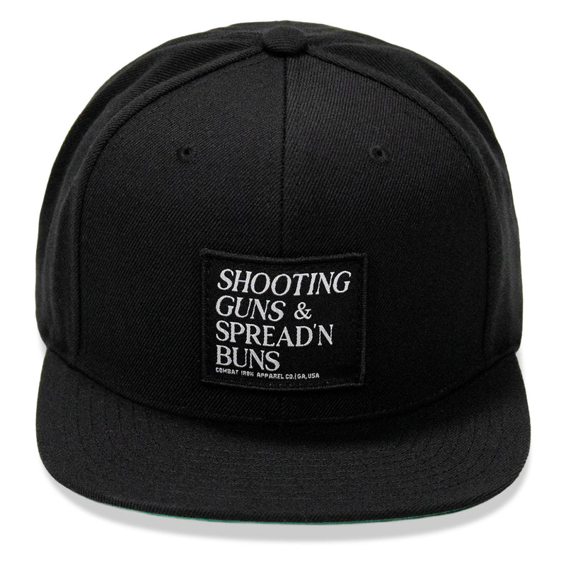 Load image into Gallery viewer, Shooting Guns &amp; Spreadin' Buns Patch Flatbill Hat
