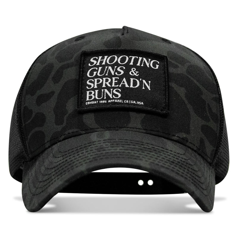 Load image into Gallery viewer, Shooting Guns &amp; Spread'n Buns Patch Snapback Hat
