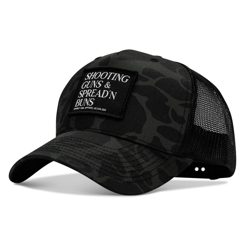 Load image into Gallery viewer, Shooting Guns &amp; Spread'n Buns Patch Snapback Hat
