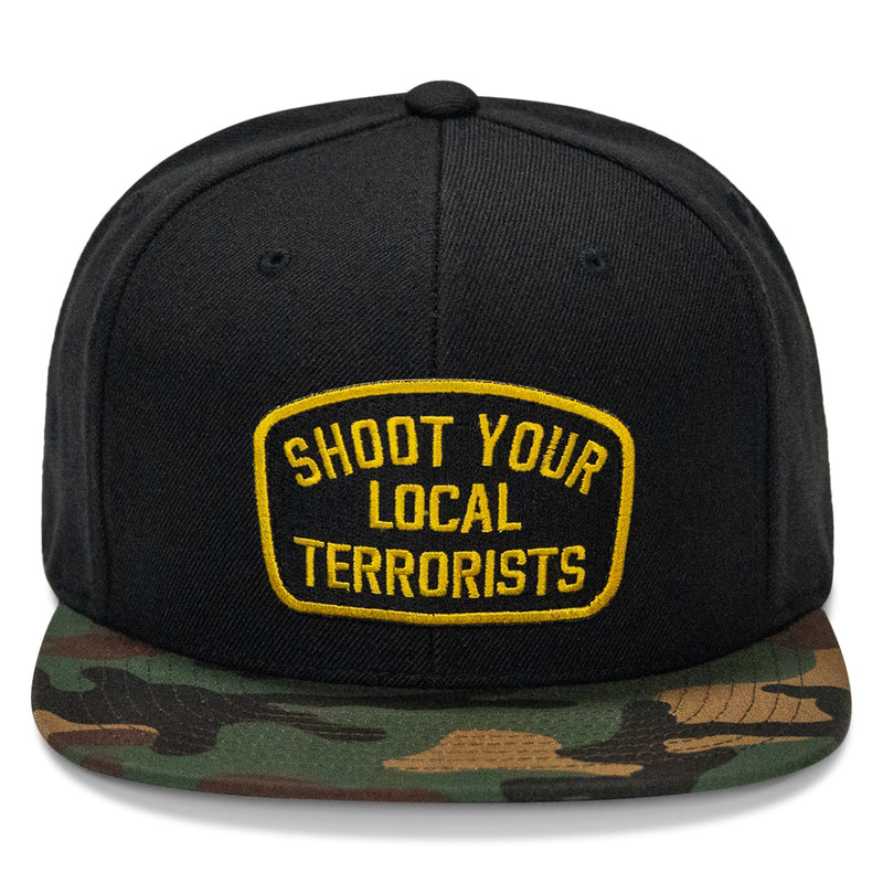 Load image into Gallery viewer, Shoot Your Local Terrorist Patch Flatbill Snapback Hat
