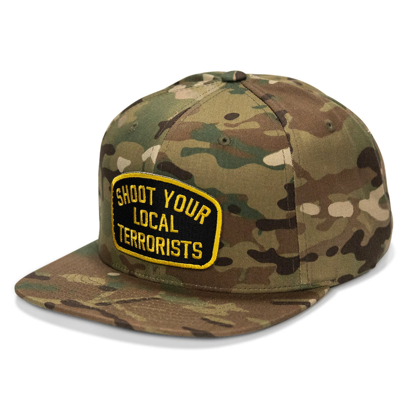 Load image into Gallery viewer, Shoot Your Local Terrorist Patch Flatbill Snapback Hat

