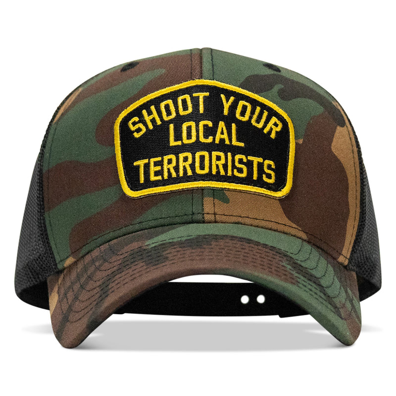 Load image into Gallery viewer, Shoot Your Local Terrorists Patch Snapback Hat
