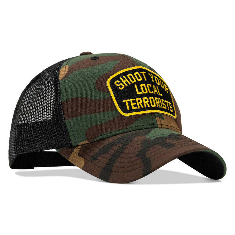 Load image into Gallery viewer, Shoot Your Local Terrorists Patch Snapback Hat
