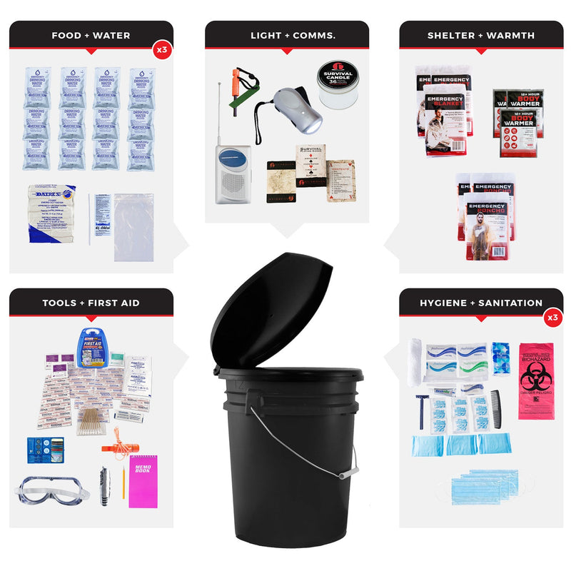 Load image into Gallery viewer, 3 Person Essential Survival Kit, Bucket and Lid
