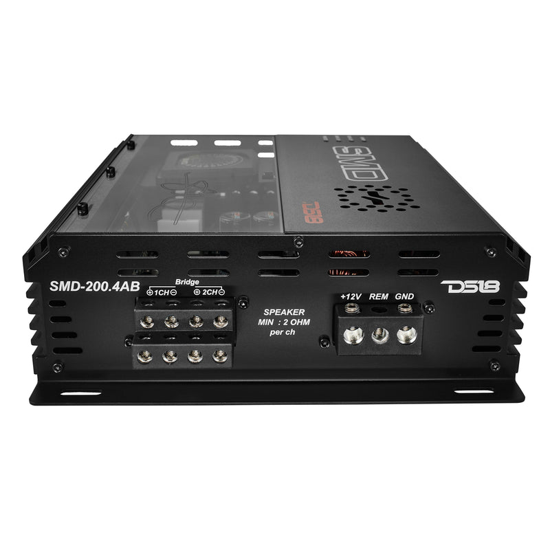 Load image into Gallery viewer, SMD 4-Channel Class AB Amplifier with VM-1 Voltmeter and Digital LED Lights 4 x 200W at 2-ohm - Steve Meade Designs
