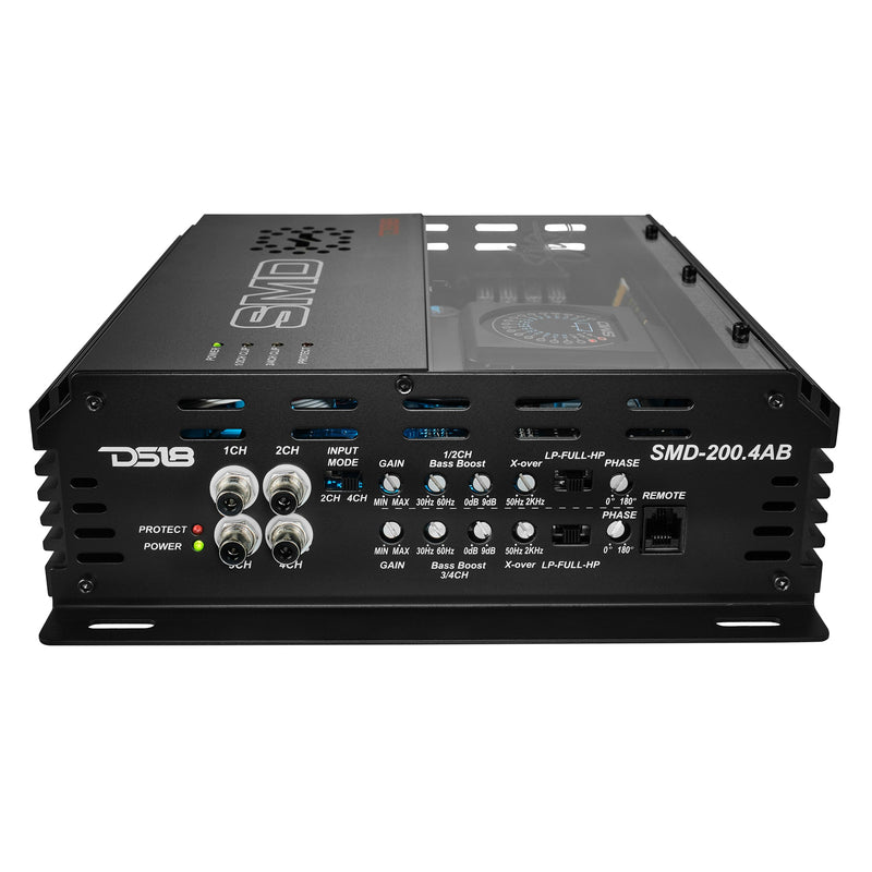 Load image into Gallery viewer, SMD 4-Channel Class AB Amplifier with VM-1 Voltmeter and Digital LED Lights 4 x 200W at 2-ohm - Steve Meade Designs
