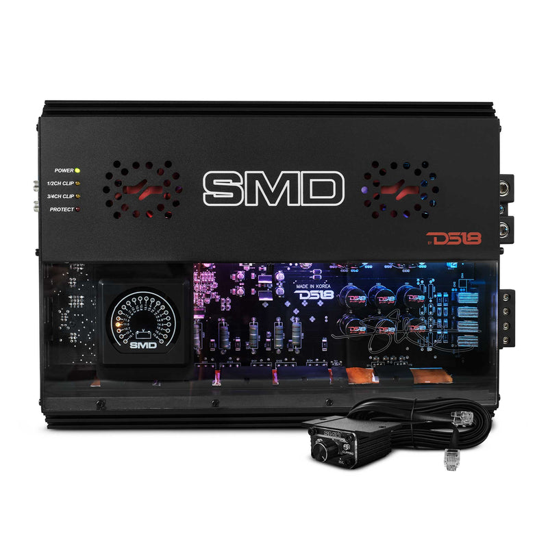 Load image into Gallery viewer, SMD 4-Channel Class AB Amplifier with VM-1 Voltmeter and Digital LED Lights 4 x 300W at 2-Ohm - Steve Meade Designs
