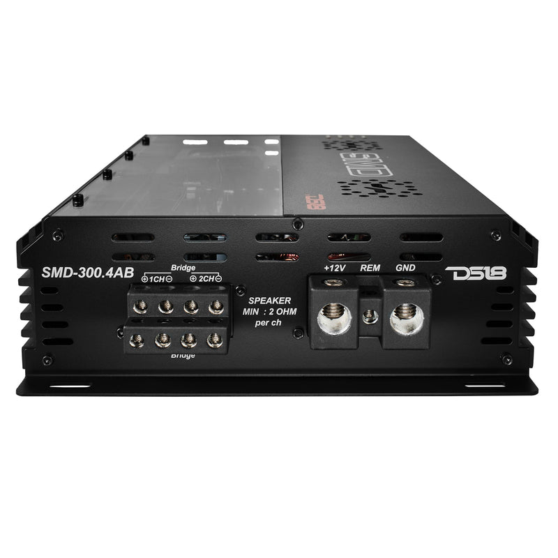 Load image into Gallery viewer, SMD 4-Channel Class AB Amplifier with VM-1 Voltmeter and Digital LED Lights 4 x 300W at 2-Ohm - Steve Meade Designs
