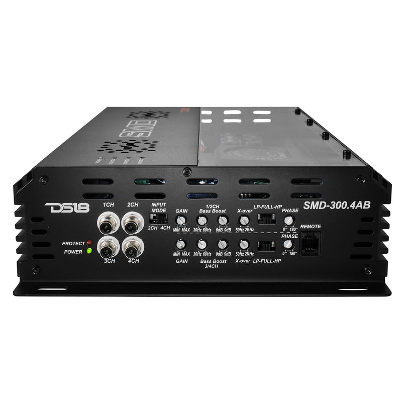 Load image into Gallery viewer, SMD 4-Channel Class AB Amplifier with VM-1 Voltmeter and Digital LED Lights 4 x 300W at 2-Ohm - Steve Meade Designs
