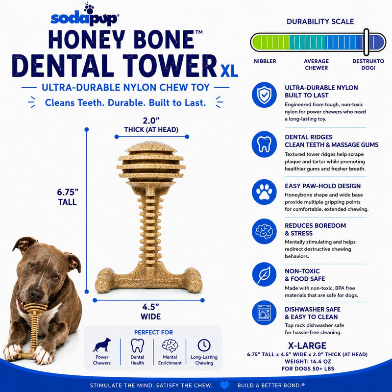 Load image into Gallery viewer, Honey Bone Dental Tower - Indestructible Nylon Dog Chew Toy XL | USA Made
