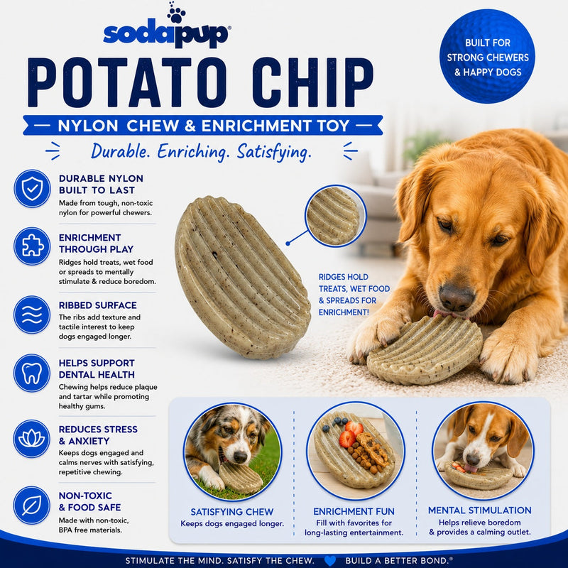 Load image into Gallery viewer, Potato Chip Nylon Chew &amp; Enrichment Toy | 2-in-1 for Aggressive Chewers | SodaPup
