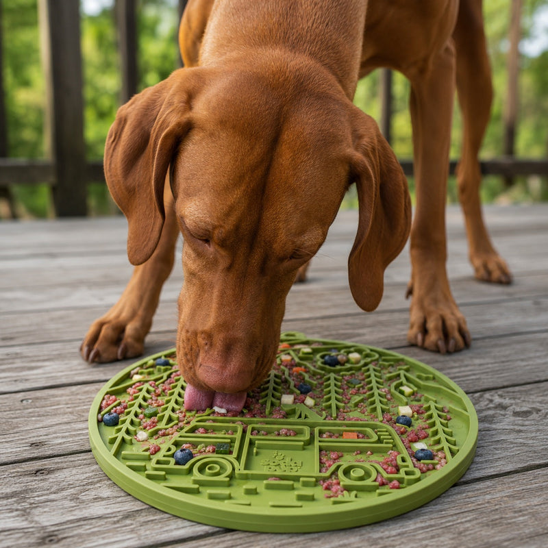 Load image into Gallery viewer, Camp eMat - Enrichment Lick Mat For Dogs and Cats - with Suction Cups | Retro Van Design | USA Made

