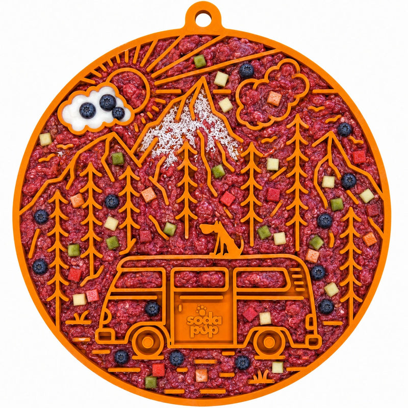 Load image into Gallery viewer, Camp eMat - Enrichment Lick Mat For Dogs and Cats - with Suction Cups | Retro Van Design | USA Made
