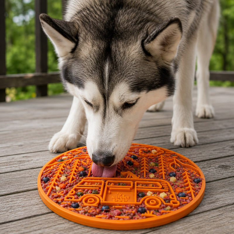 Load image into Gallery viewer, Camp eMat - Enrichment Lick Mat For Dogs and Cats - with Suction Cups | Retro Van Design | USA Made
