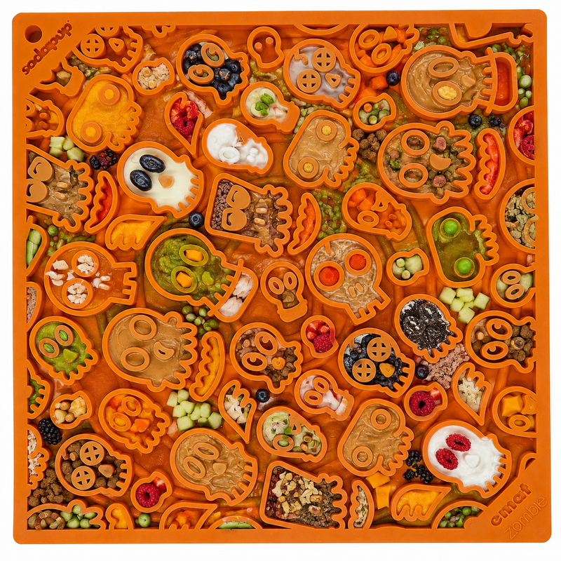 Load image into Gallery viewer, Zombie eMat - Enrichment Lick Mat for Dogs and Cats | Halloween Skull Design | SodaPup
