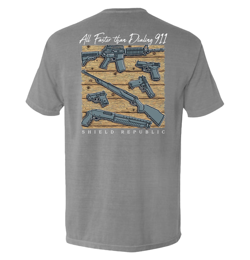 Load image into Gallery viewer, All Faster than Dialing 911 Pocket Tee
