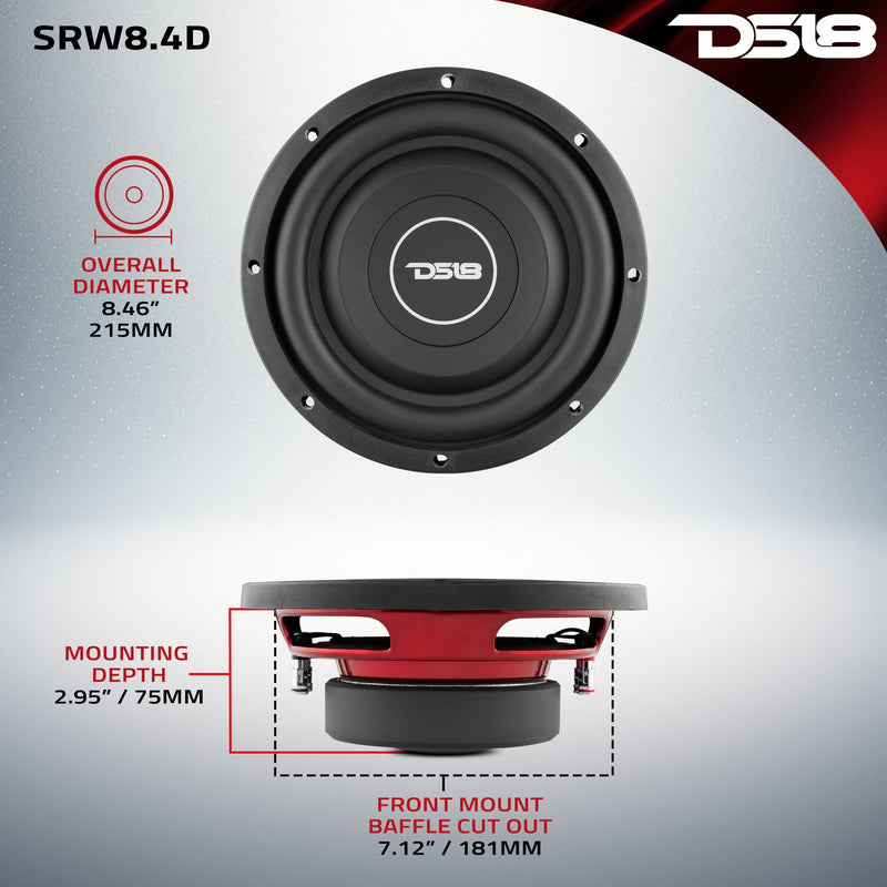 Load image into Gallery viewer, SRW Shallow-Mount 8" Subwoofer 150 Watts Rms DVC 4-Ohm
