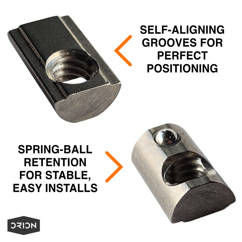 Load image into Gallery viewer, 10S Self-Aligning Roll-In T-Nuts with Ball Spring – 304 Stainless Steel (1/4-20 Thread)
