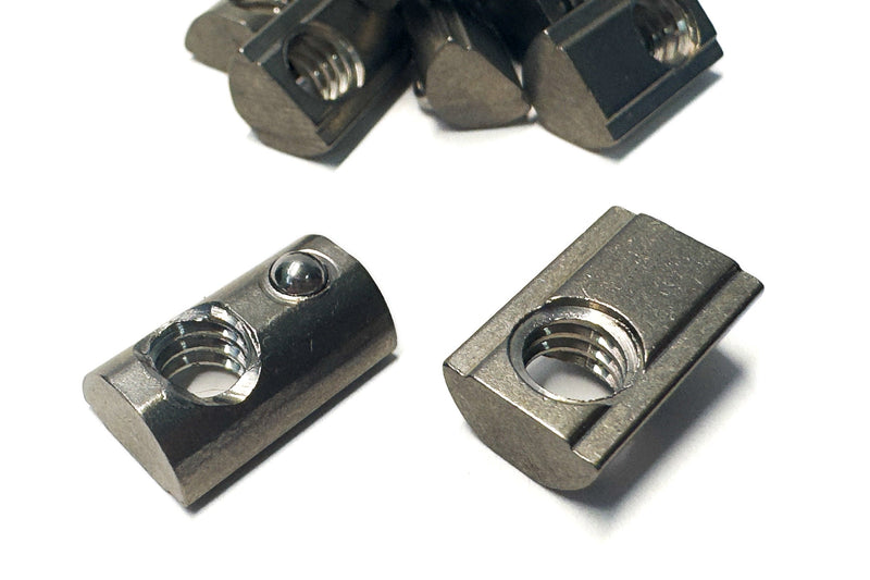 Load image into Gallery viewer, 10S Self-Aligning Roll-In T-Nuts with Ball Spring – 304 Stainless Steel (1/4-20 Thread)

