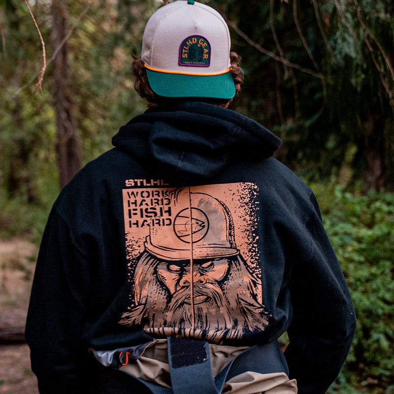 Load image into Gallery viewer, STLHD Men’s Work Hard Fish Hard Premium Hoodie
