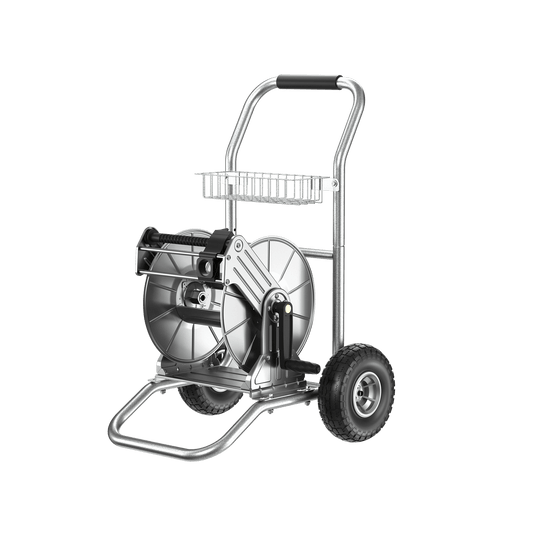 Garden Hose Reel Cart-2 Wheels-Stainless Steel-Heavy Duty