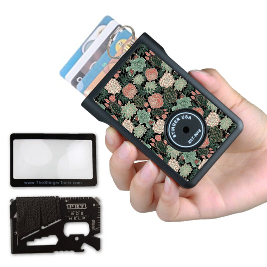 Safety Wallet With Personal Alarm Multi Functional Tool (Black Marble)