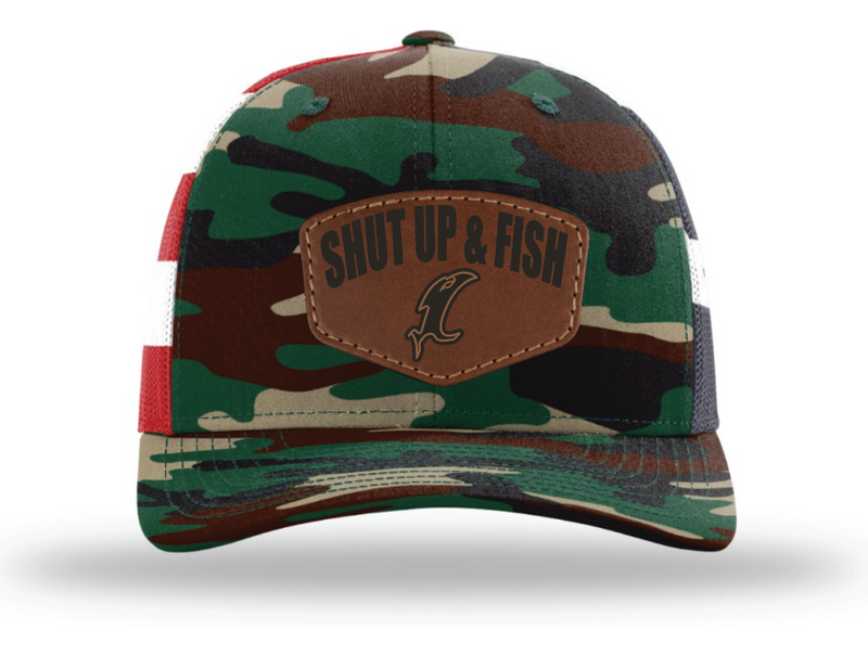Load image into Gallery viewer, Shut Up &amp; Fish Vic Patch - Camo/USA Flag
