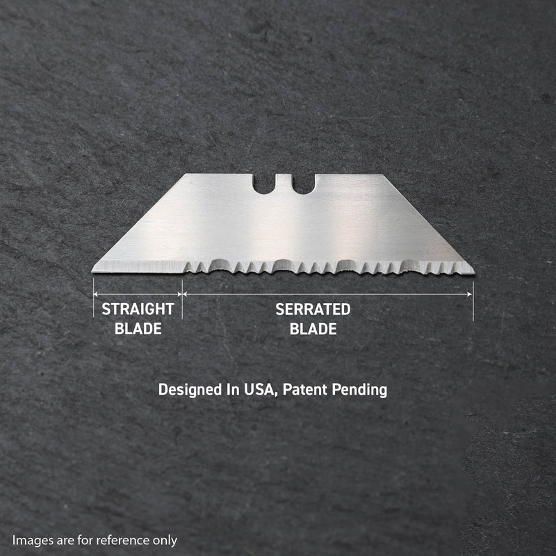 Load image into Gallery viewer, Stinger P01 Partially Serrated Utility Blade Replacement - Laser Engraved Silver Damascus Style (3 pcs)
