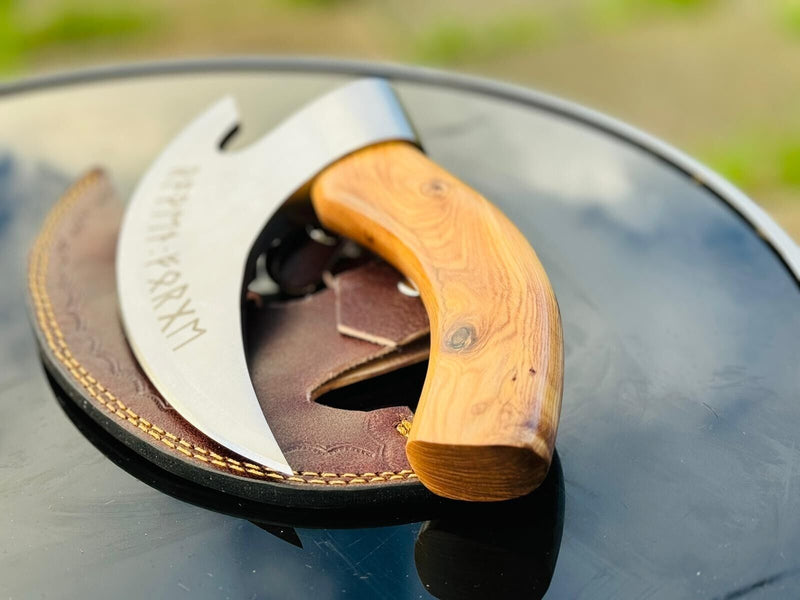 Load image into Gallery viewer, Vikings Pizza Cutter – Custom Handmade 8-Inch J2 Steel Blade with Wooden Handle
